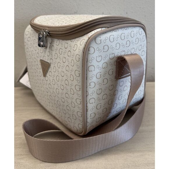 Guess V720069 White/Taupe Allover Logo Print Junction Travel Insulated Lunch Bag - Picture 4 of 12